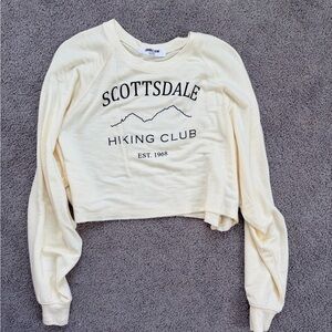 Double Zero Cream Cropped Graphic Crewneck Sweater